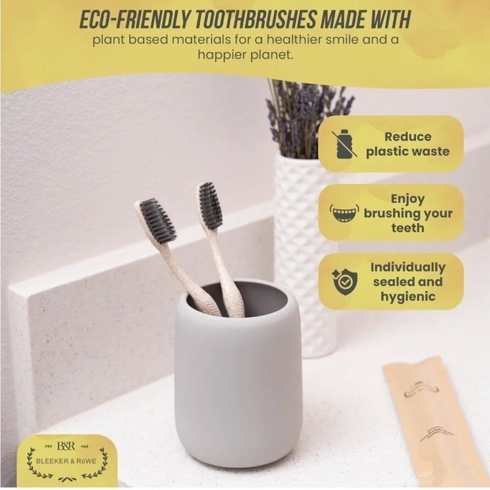 Brand New 10-Pack Biodegradable Eco-Friendly Toothbrushes Individually Sealed